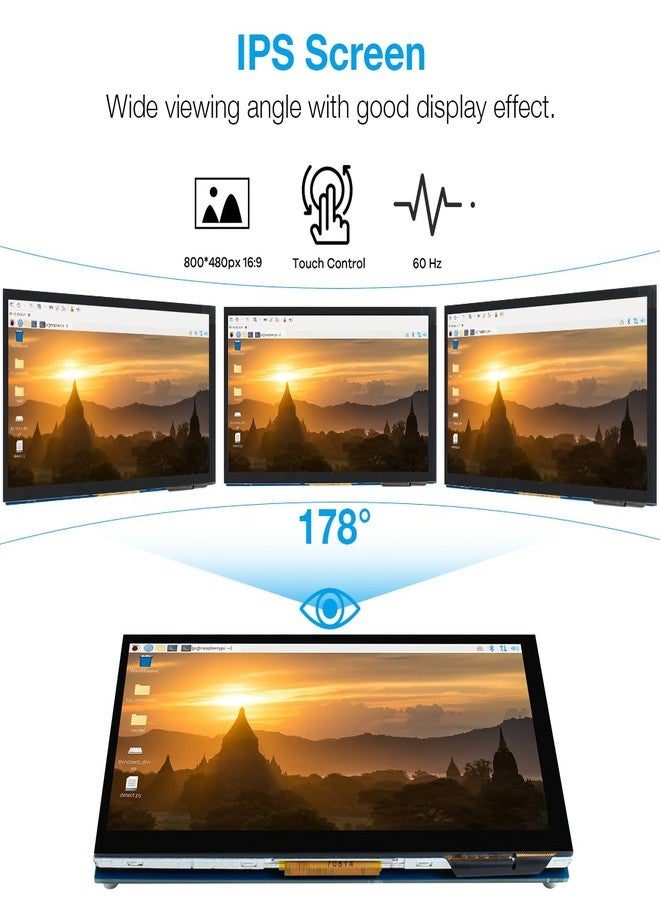 Hosyond شاشة لمس هوسيوند مقاس 7 بوصات بتقنية IPS DSI متوافقة مع راسبيري باي 5/4/3، شاشة سعوية بدقة 800 × 480 بكسل، واجهة MIPI بدون تعريف - Image 4